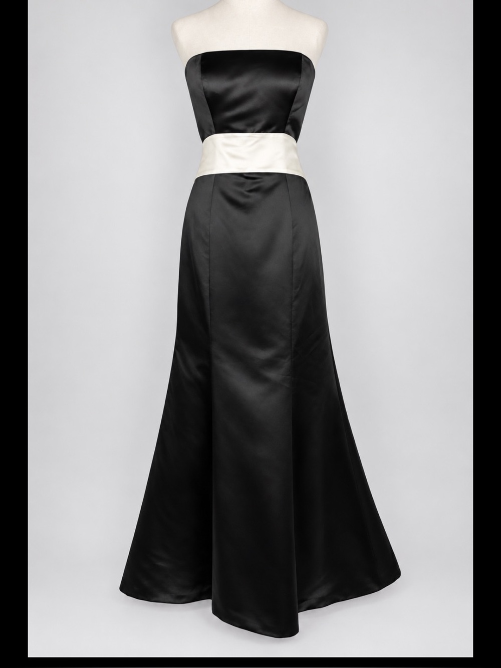 Bill Levkoff Size 6 Black Ivory Satin Strapless Mermaid Formal Gown